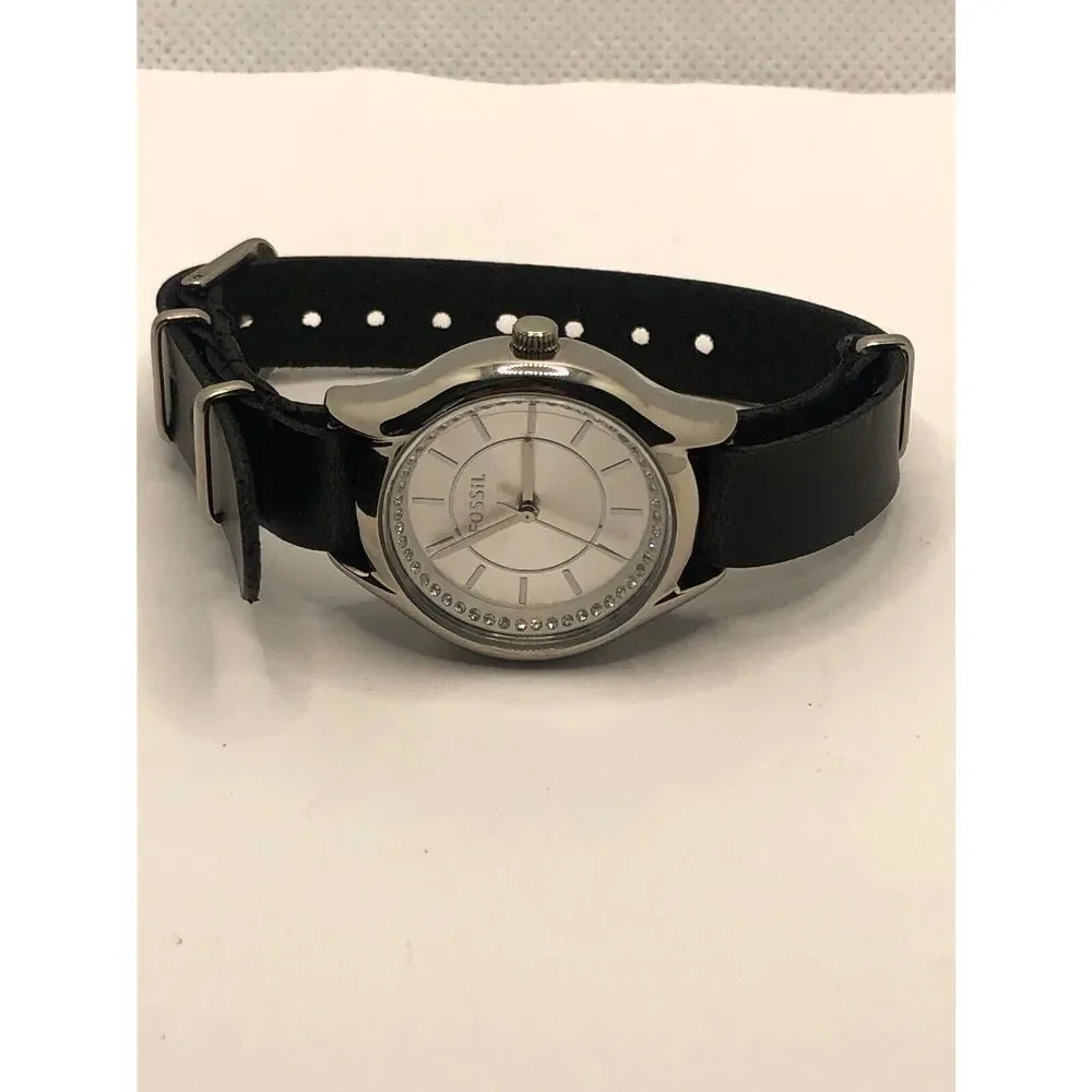 Fossil BQ1590 Men's Black Leather Analog Silver Dial Quartz Wrist Watch OP131